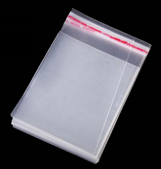 BOLSA TRANSPARENTE CON CINTA ADHESIVA, FÁCIL SELLADO