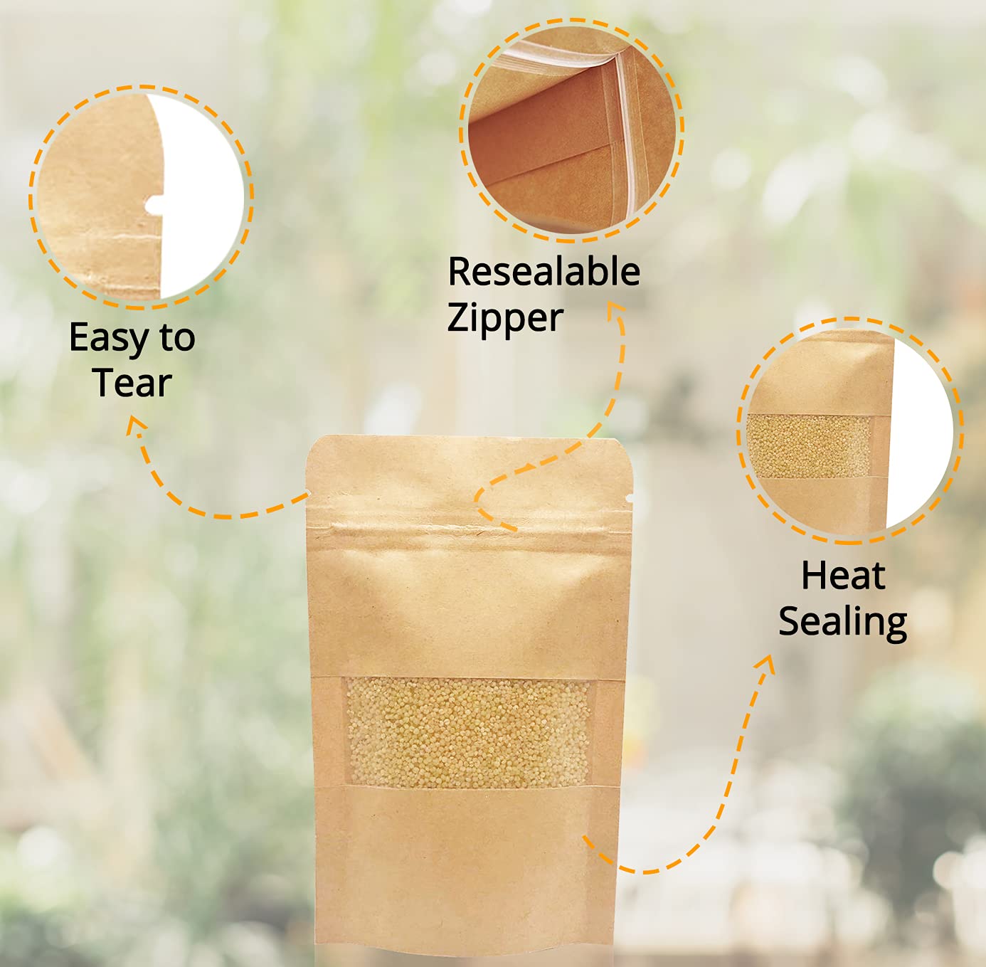 Sobre Trilaminado Kraft con ventana, con zipper, con abre fácil