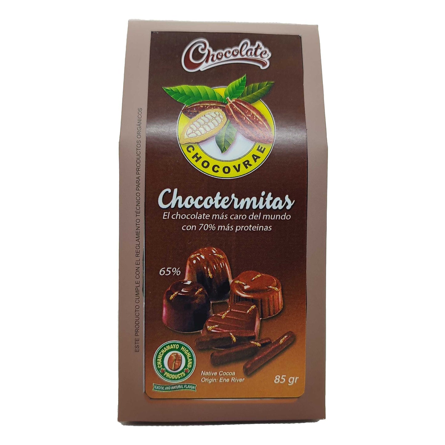 Chocolate con Termitas "Chocotermitas", caja x85 gr Chanchamayo Highland Coffee