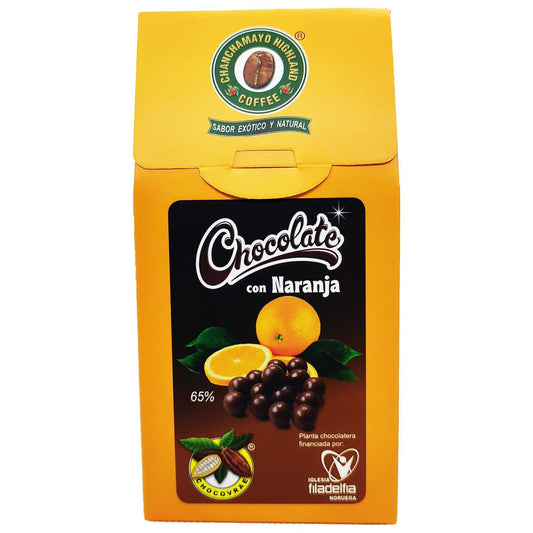 Chocolate con naranja orgánico, caja x100 gr Chanchamayo Highland Coffee