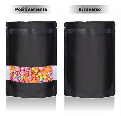 Sobre Negro con ventana Trilaminado, con zipper, con abre fácil, ecológico