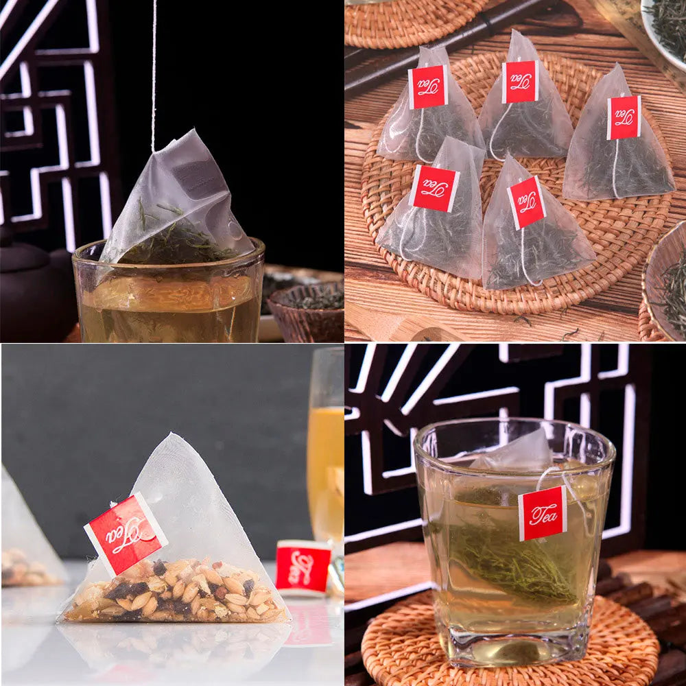 Filtrante nylon "Pirámide" etiqueta Tea La Semillita Peruana