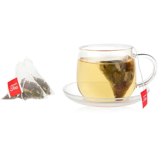 Filtrante nylon "Pirámide" etiqueta Tea La Semillita Peruana