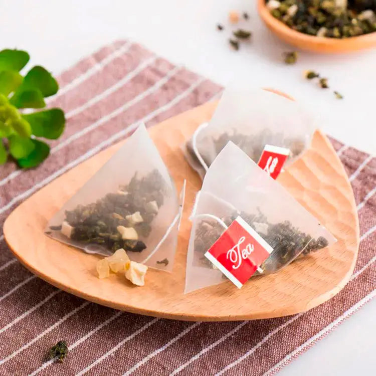 Filtrante nylon "Pirámide" etiqueta Tea La Semillita Peruana