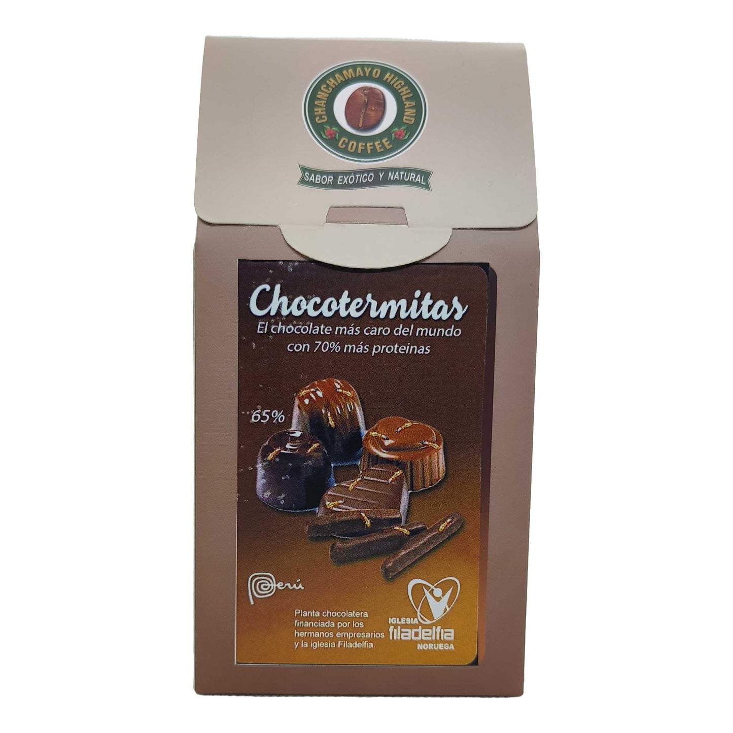 Chocolate con Termitas "Chocotermitas", caja x85 gr Chanchamayo Highland Coffee
