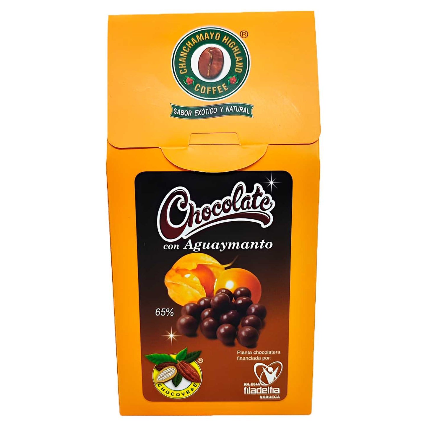 Chocolate con aguaymanto orgánico, caja x100 gr Chanchamayo Highland Coffee