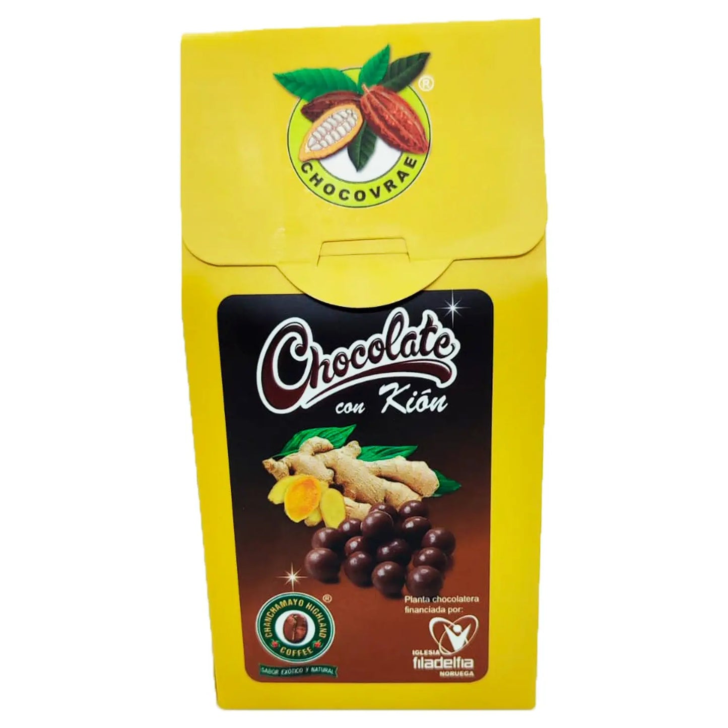 Chocolate con kión orgánico, caja x100 gr Chanchamayo Highland Coffee