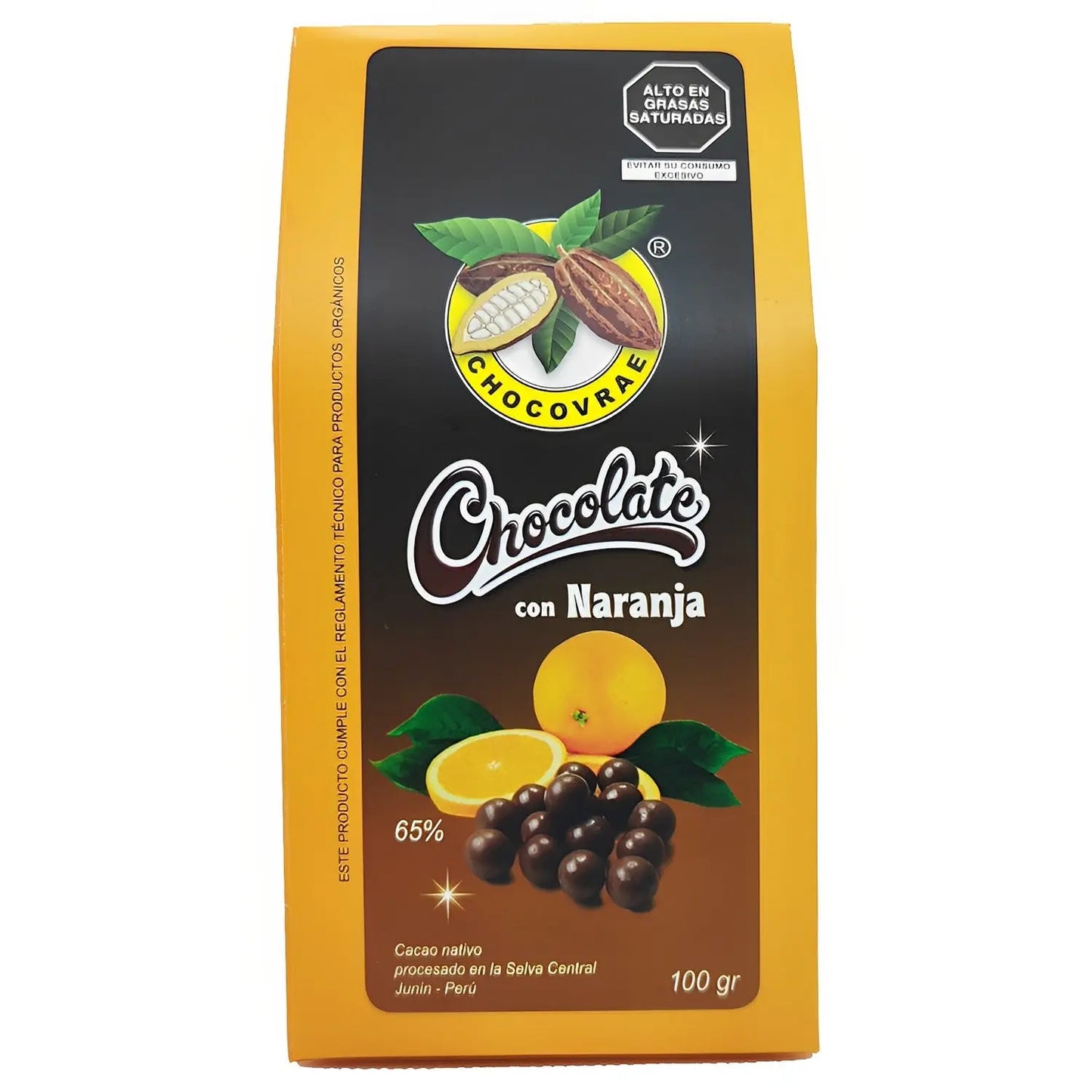 Chocolate con naranja orgánico, caja x100 gr Chanchamayo Highland Coffee