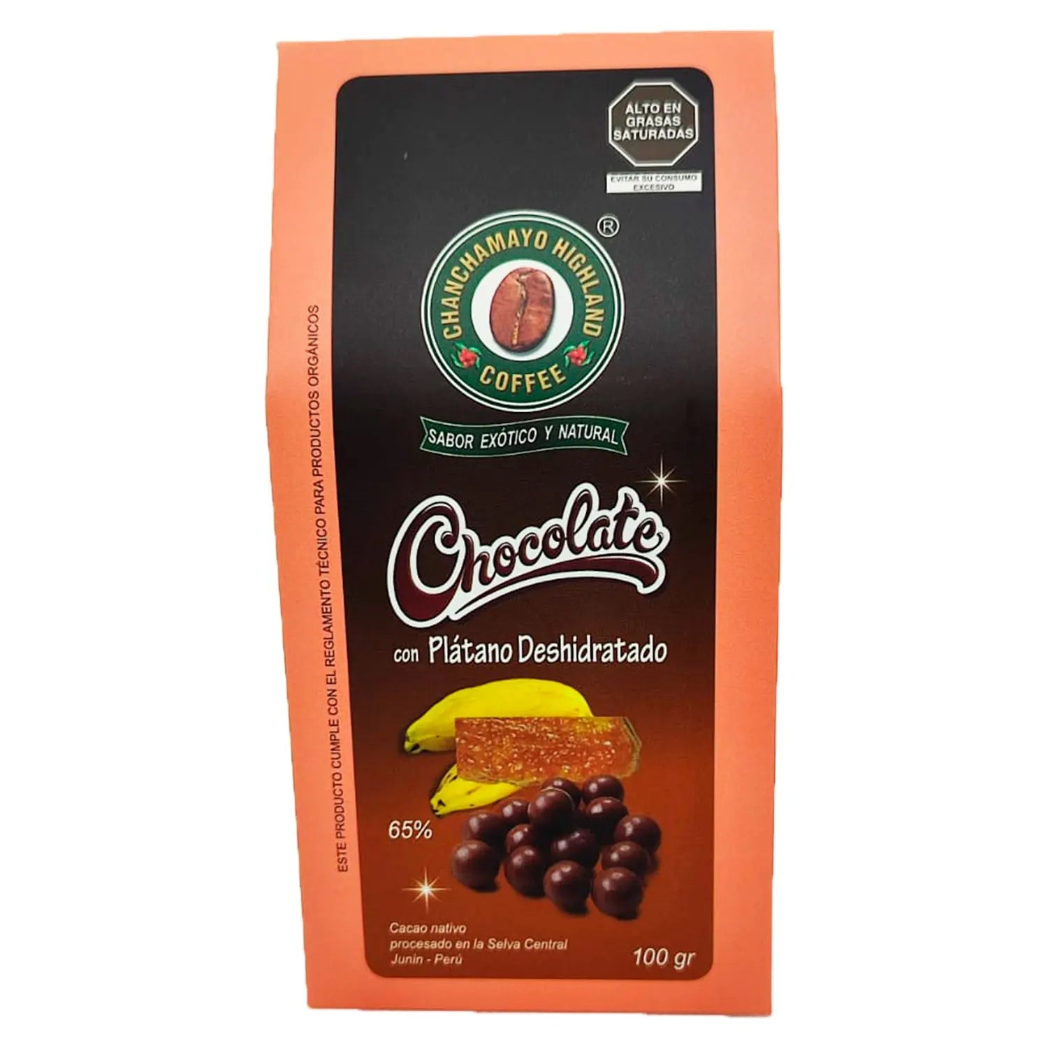 Chocolate con plátano isla orgánico, caja x100 gr Chanchamayo Highland Coffee